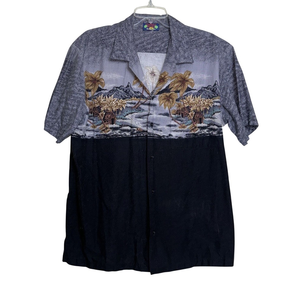 Hawaii Blues Vintage Mens Tropical Island Scenic‎ Print Cotton Button Down Shirt